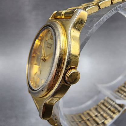 Citizen CQ Watch Women 26mm Champagne Dial Gold Tone Round 6030-075145 New Batt
