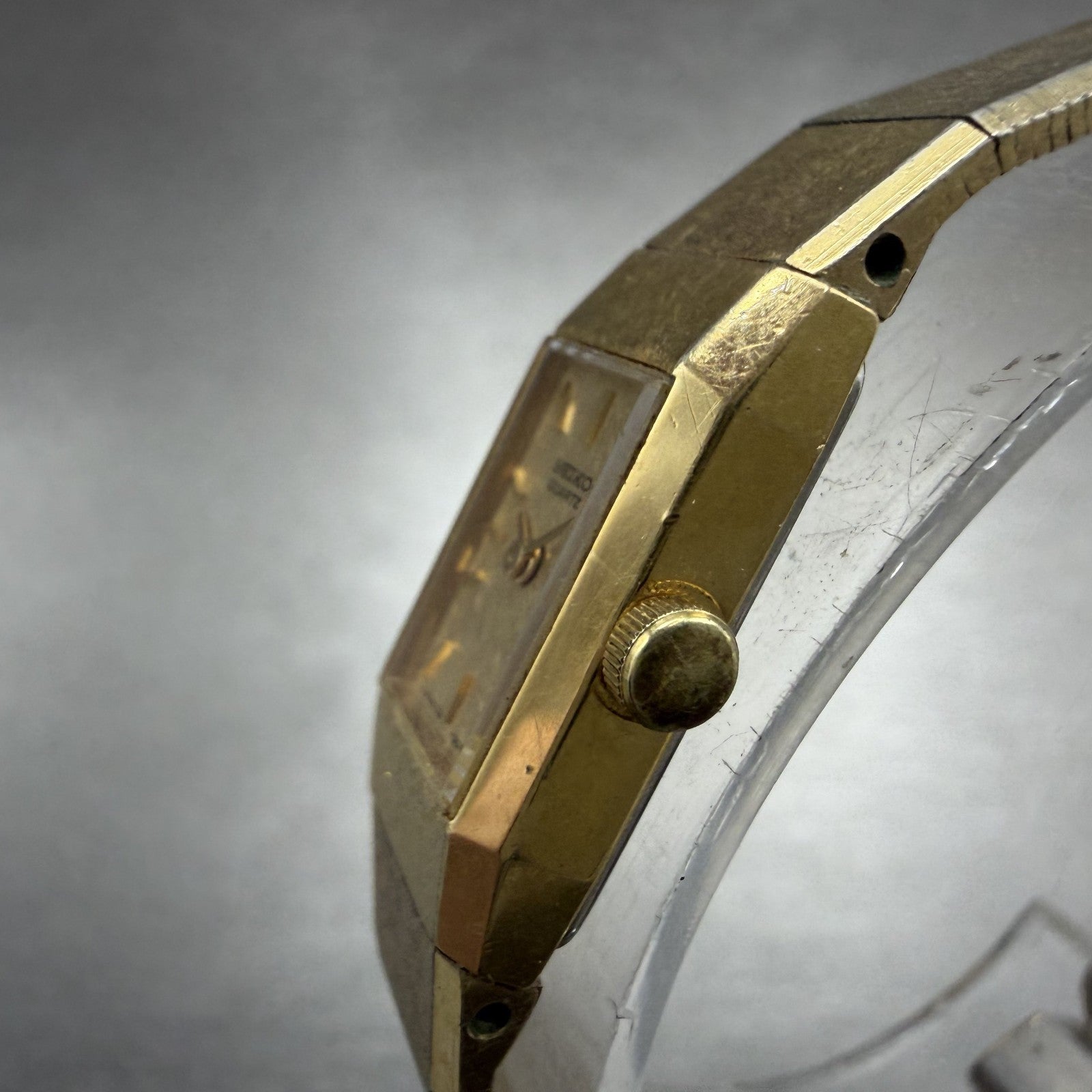 Seiko Watch Women 12mm Gold Dial Gold Tone Rectangle 1320-5049 New Battery VTG2