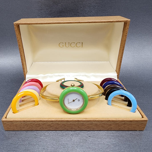 Gucci 11/12 Watch Women 26mm White Dial Gold Plated 12 Bezel Box New Battery0