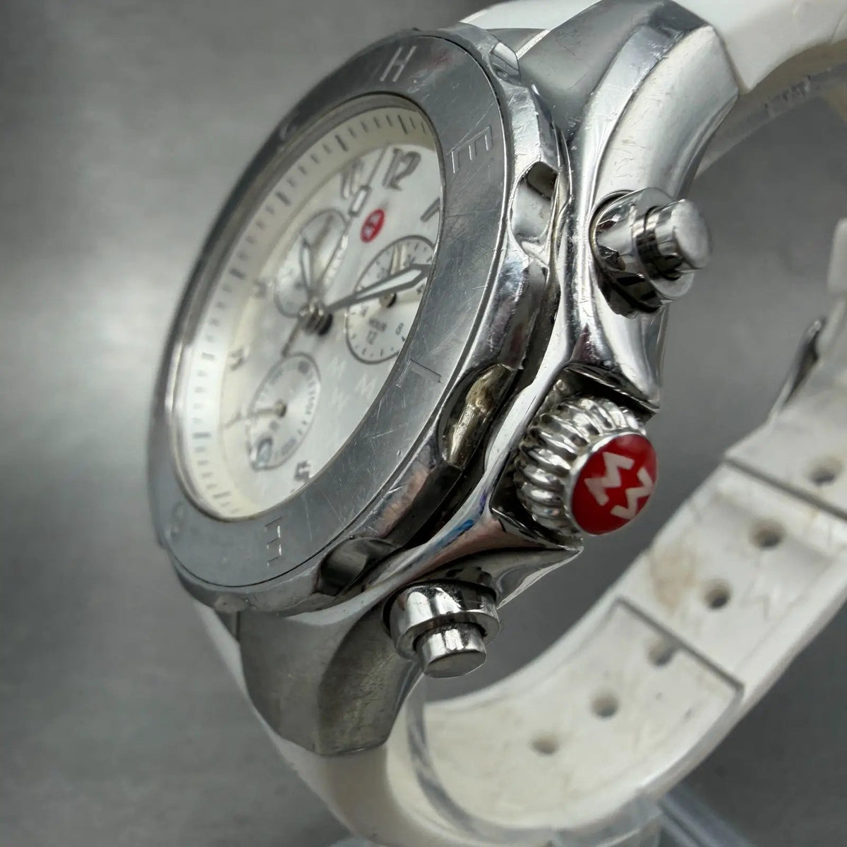 Michele Tahitian Chronograph Watch Women 40mm White Dial Steel Date New Battery2
