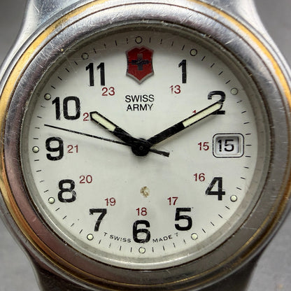 Swiss Army Victorinox Watch Men 39mm White Dial Two Tone Date Round PARTS VTG2