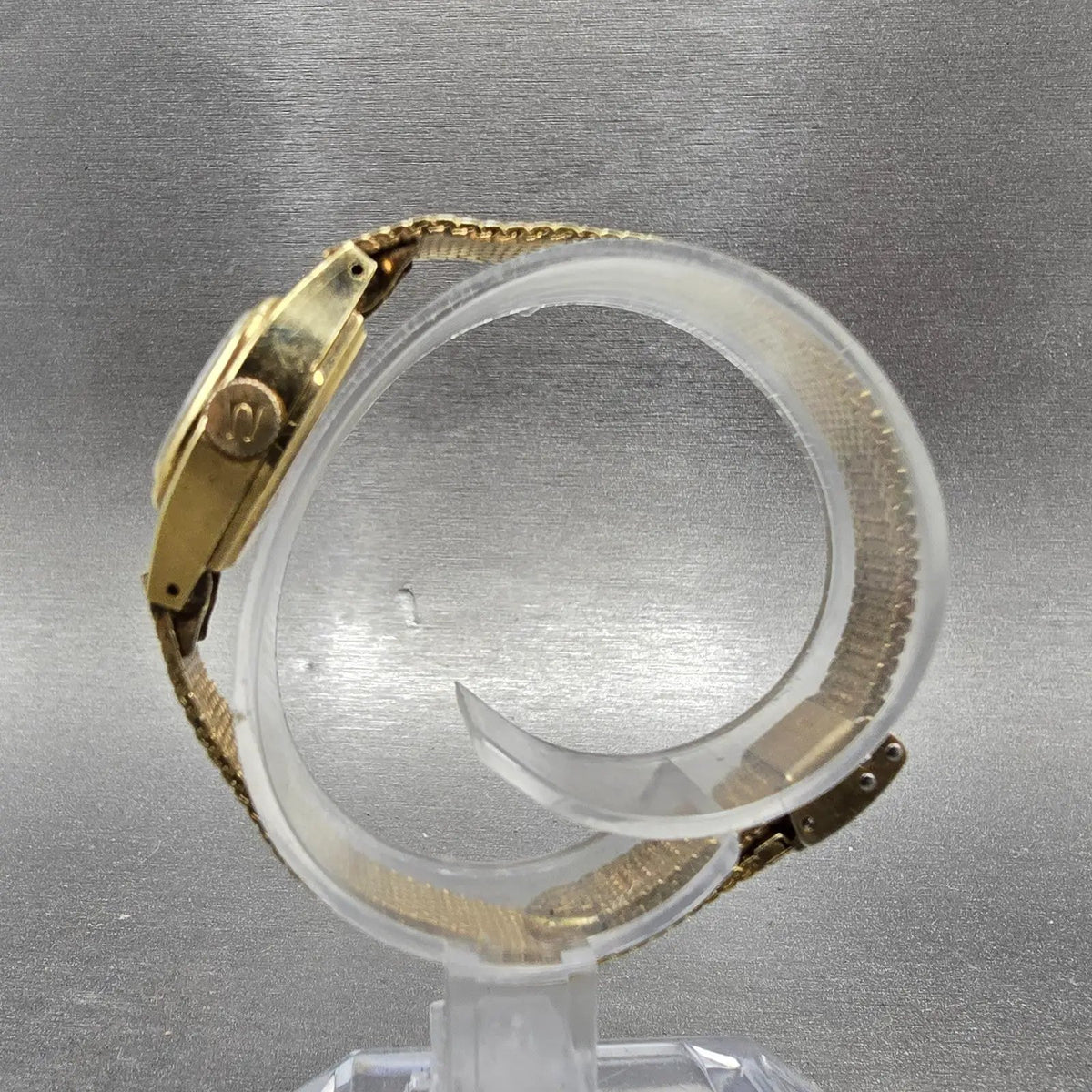 Bulova Accutron Watch Women 18mm Brown Dial Gold Tone Rectangle Mesh band PARTS7