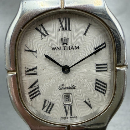 Waltham Watch Men 28mm Silver Dial Silver Tone Date Oval L760494 New Battery1