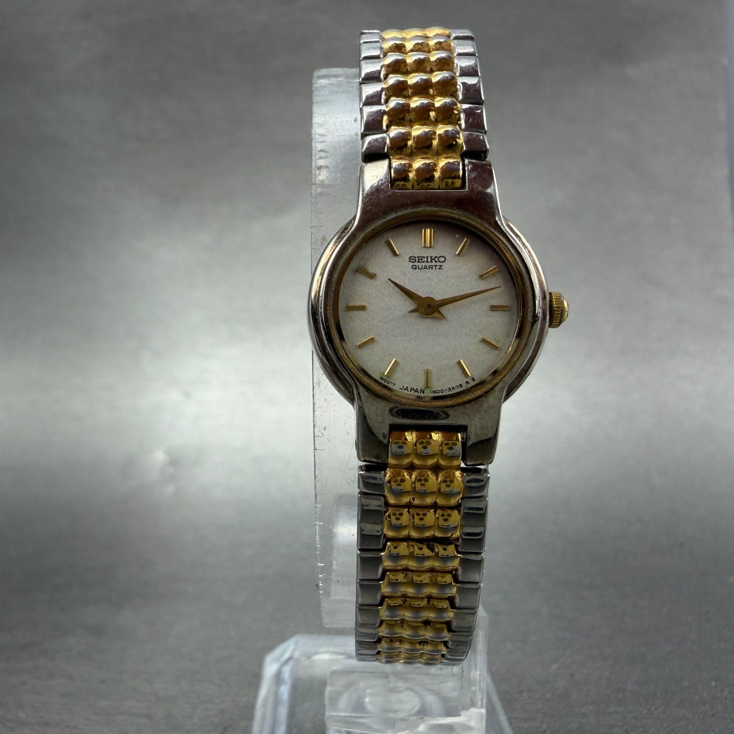 Seiko Watch Women 20mm White Dial Two Tone Round 1N00-1A49 New Battery Vintage5