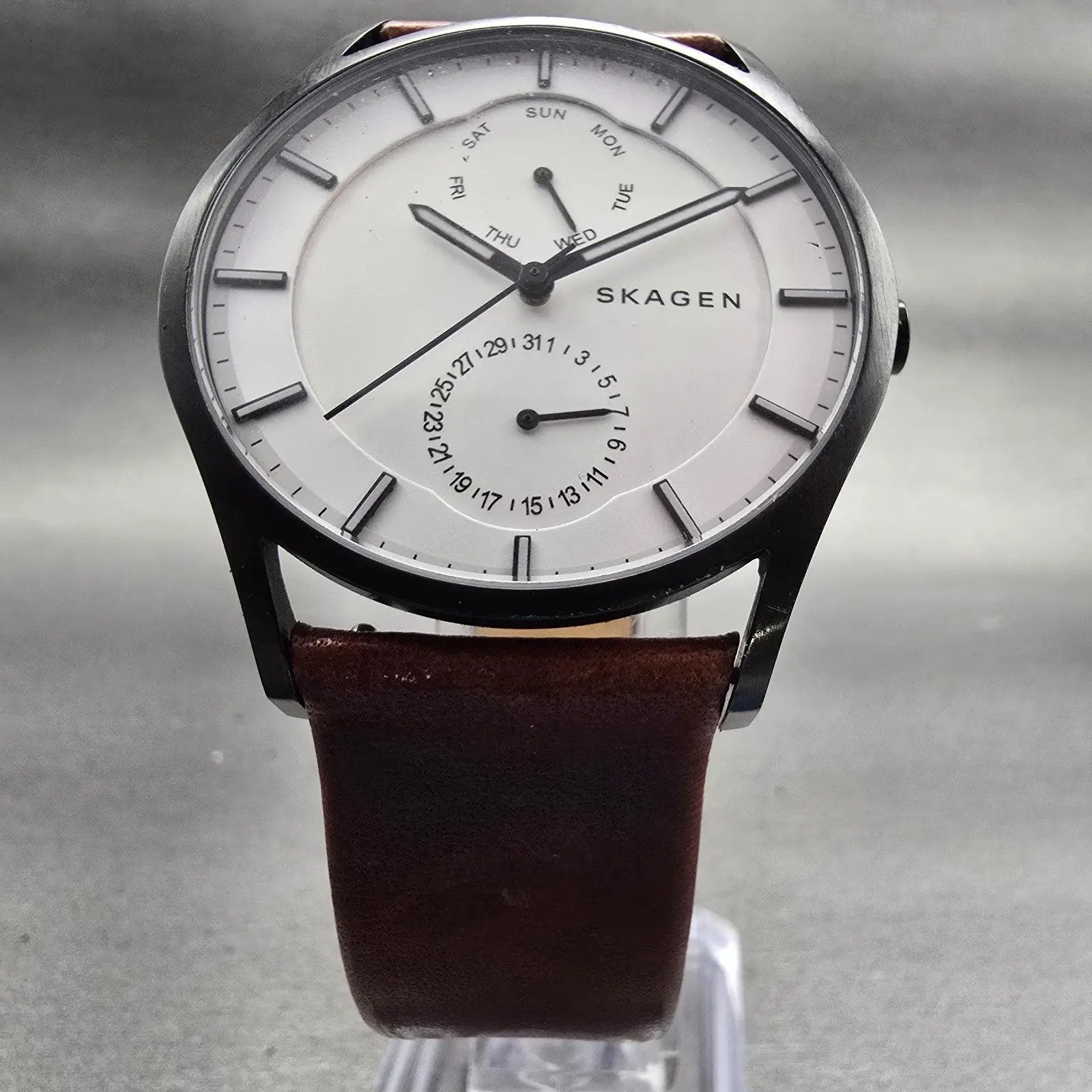 Skagen Holst Watch Men 40mm White Dial Black Tone Daydate SKW6317 New Battery5