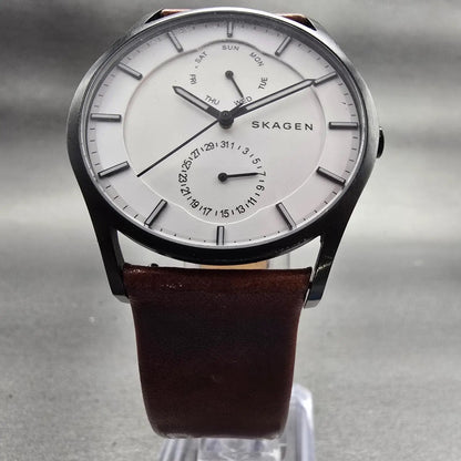 Skagen Holst Watch Men 40mm White Dial Black Tone Daydate SKW6317 New Battery5