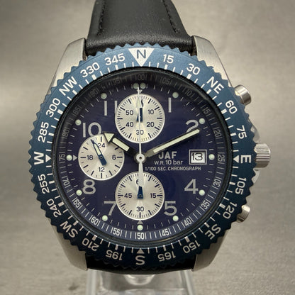 Citizen Chronograph Watch Men 40mm Blue Dial Steel Date Round JAF 0610 New batt0