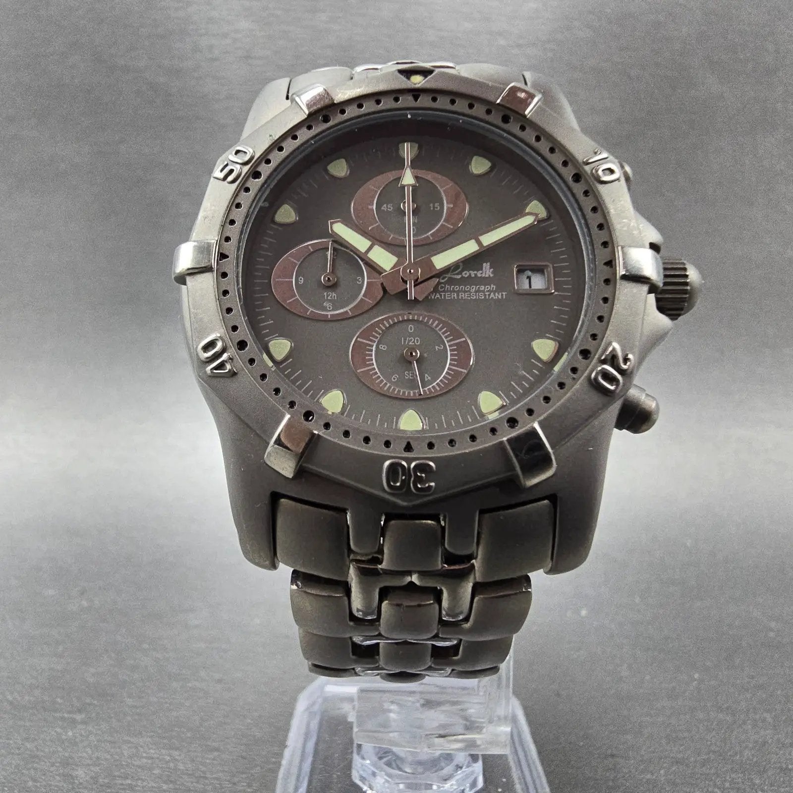 Lorelli Chronograph Watch Men 40mm Gray Dial titanium Date Round New Battery5