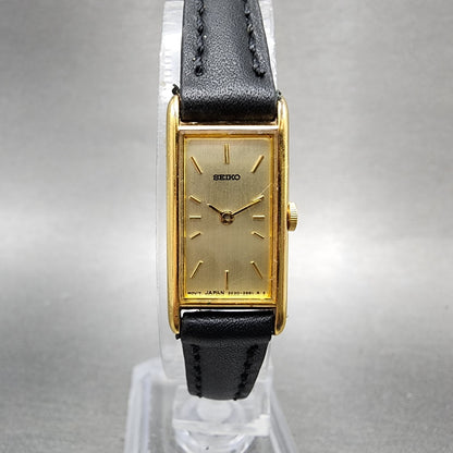 Seiko Tank Watch Women 13mm Gold Dial Gold Tone Rectangle 2e206129 New Battery0