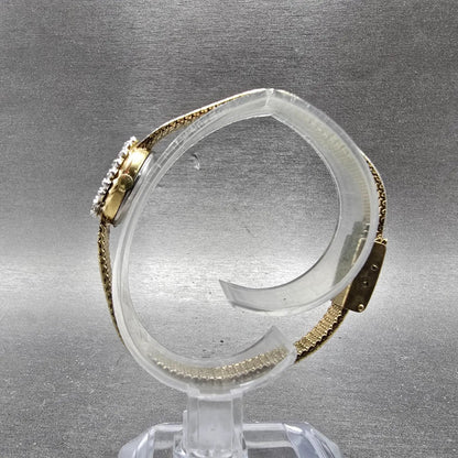 Elgin Watch Women 15mm Silver Dial Gold Tone Oval Crystal Accent New Battery7