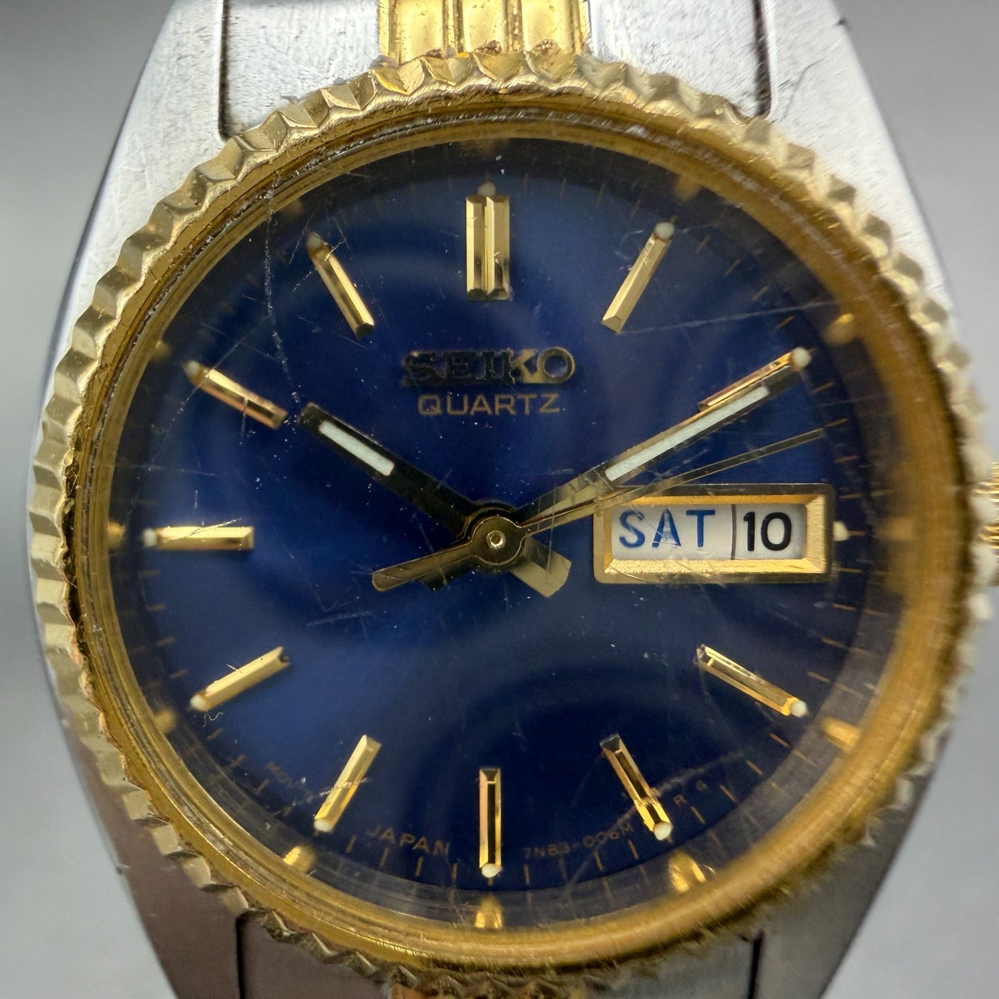 Seiko Watch Women 24mm Blue Dial Two Tone Daydate Round 7N83-0041 New Batt1