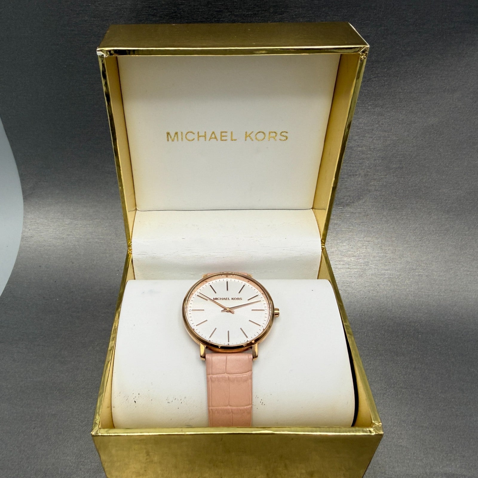 Michael Kors Pyper Watch Women 38mm White Dial Rose Gold Round MK-2775 New Batt16