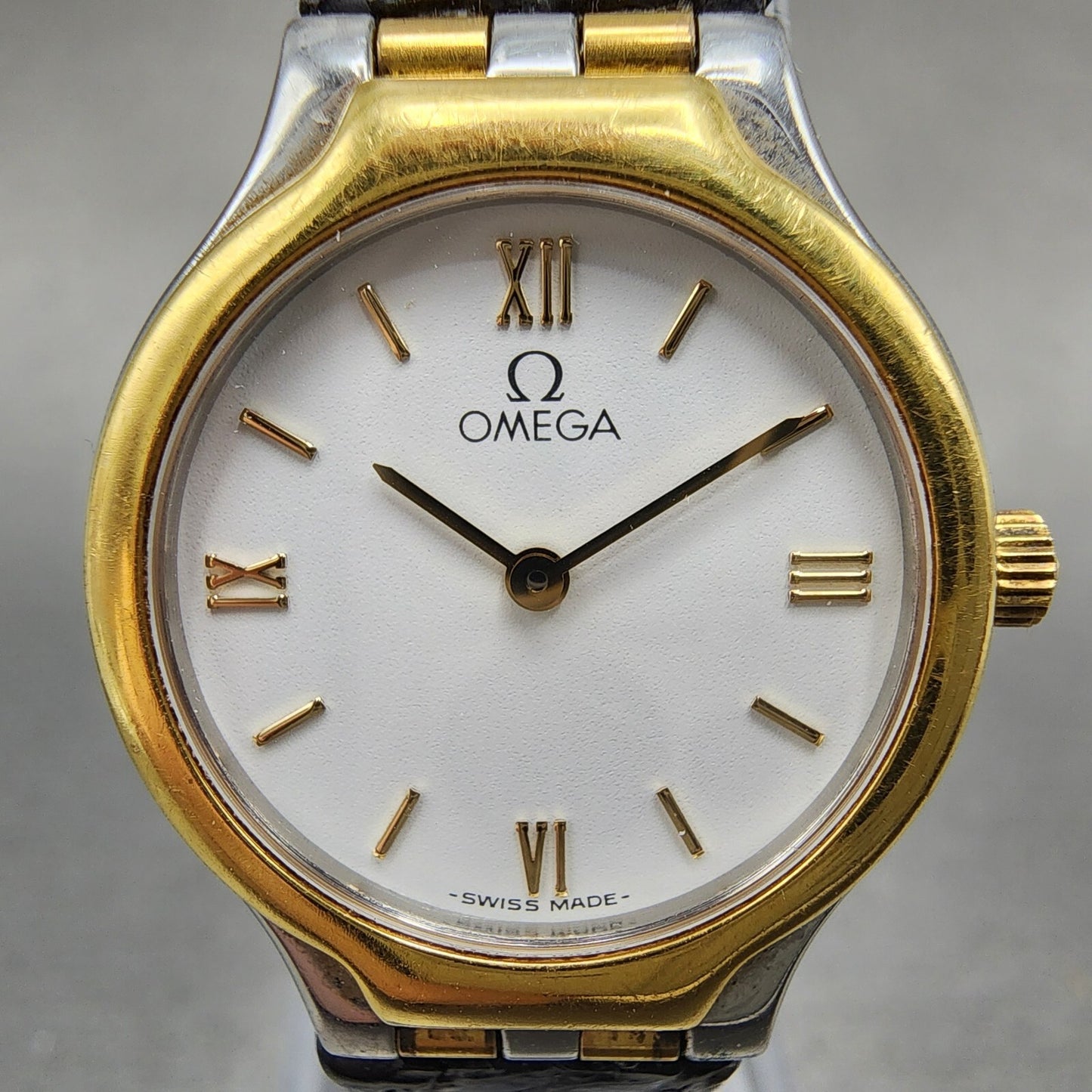 Omega De Ville Watch Women 23mm White Dial Two Tone Leather Round New Battery1