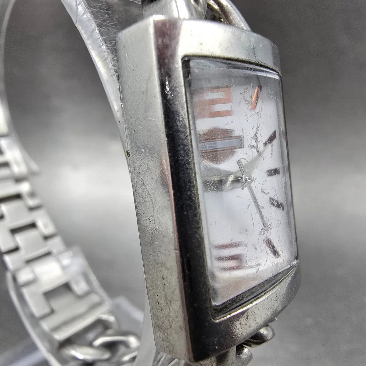 Bulova Harley Davidson Watch Women 20mm White Dial Silver Rectangle New Battery3