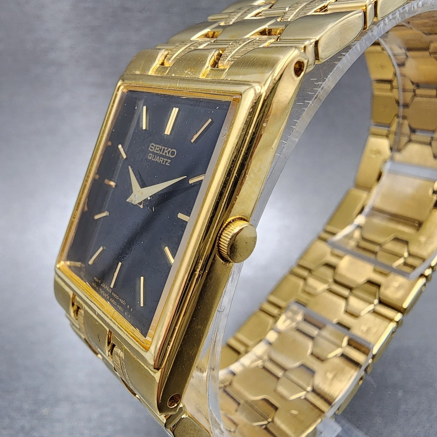 Seiko Tank Watch Men 23mm Black Dial Gold Tone Rectangle 4N00-6511 New Battery