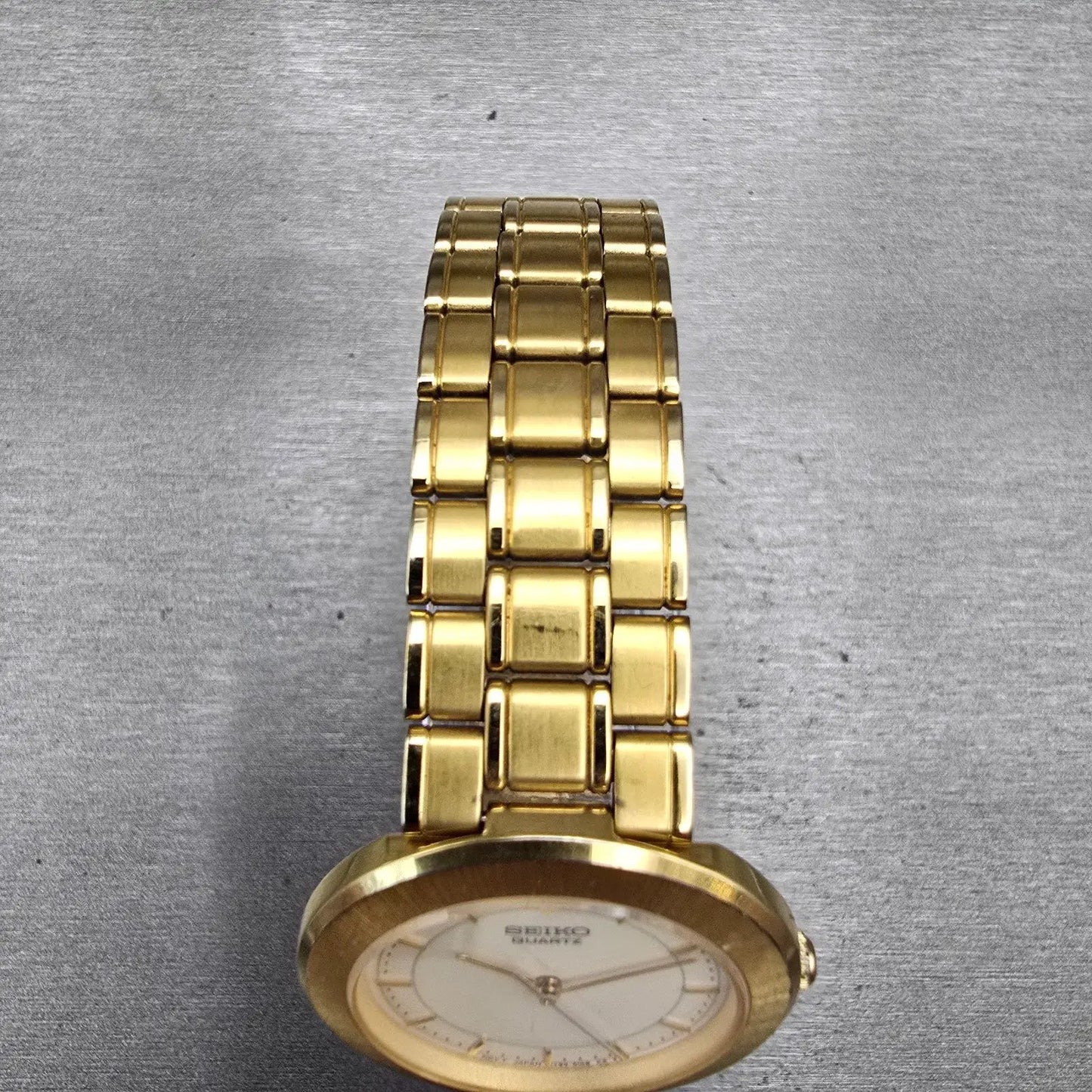 Seiko Watch Men 31mm Cream Dial Gold Tone Round 5Y95-6110 New Battery Vintage4