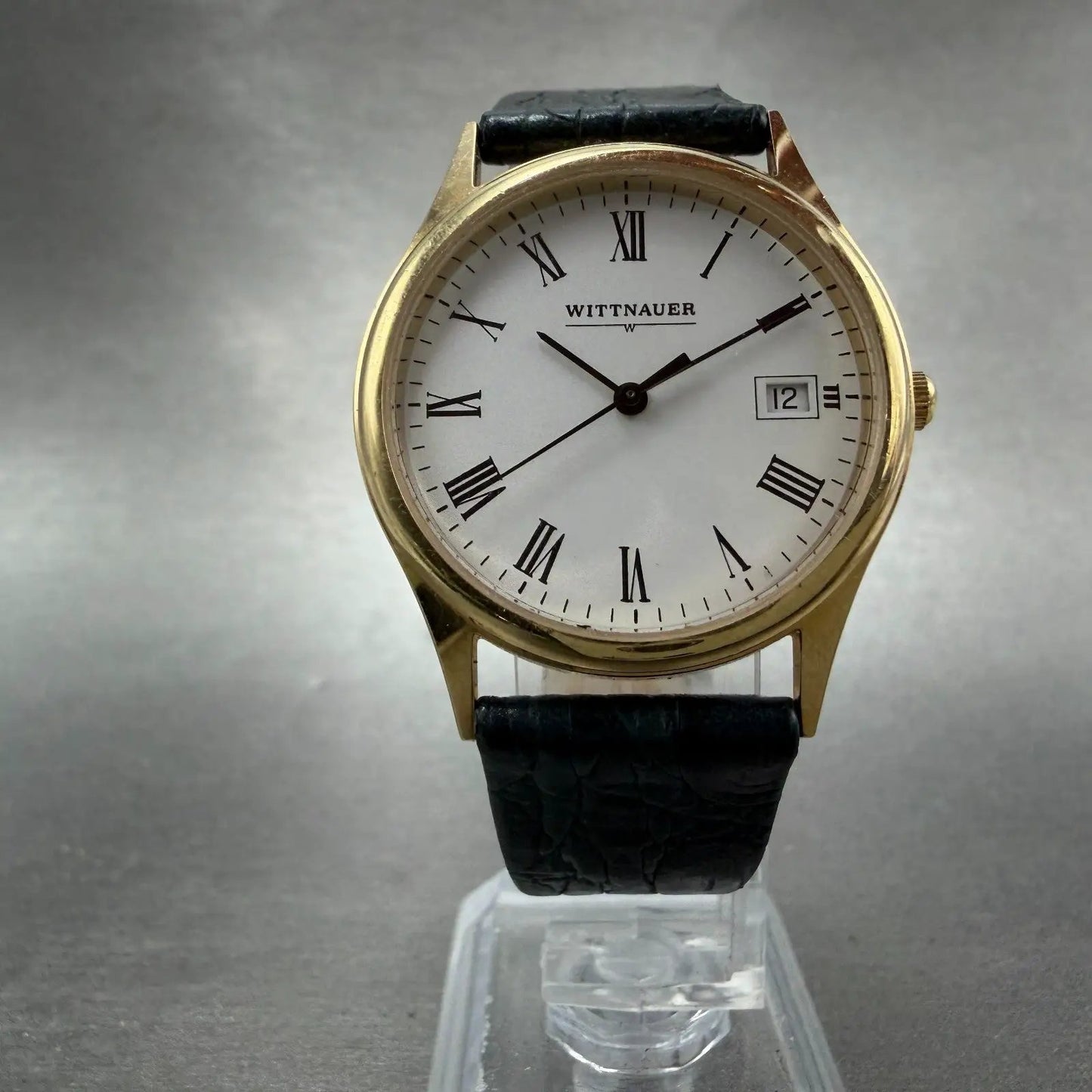 Wittnauer Watch Men 33mm White Dial Gold Tone Round Date Roman Numerals New Batt5