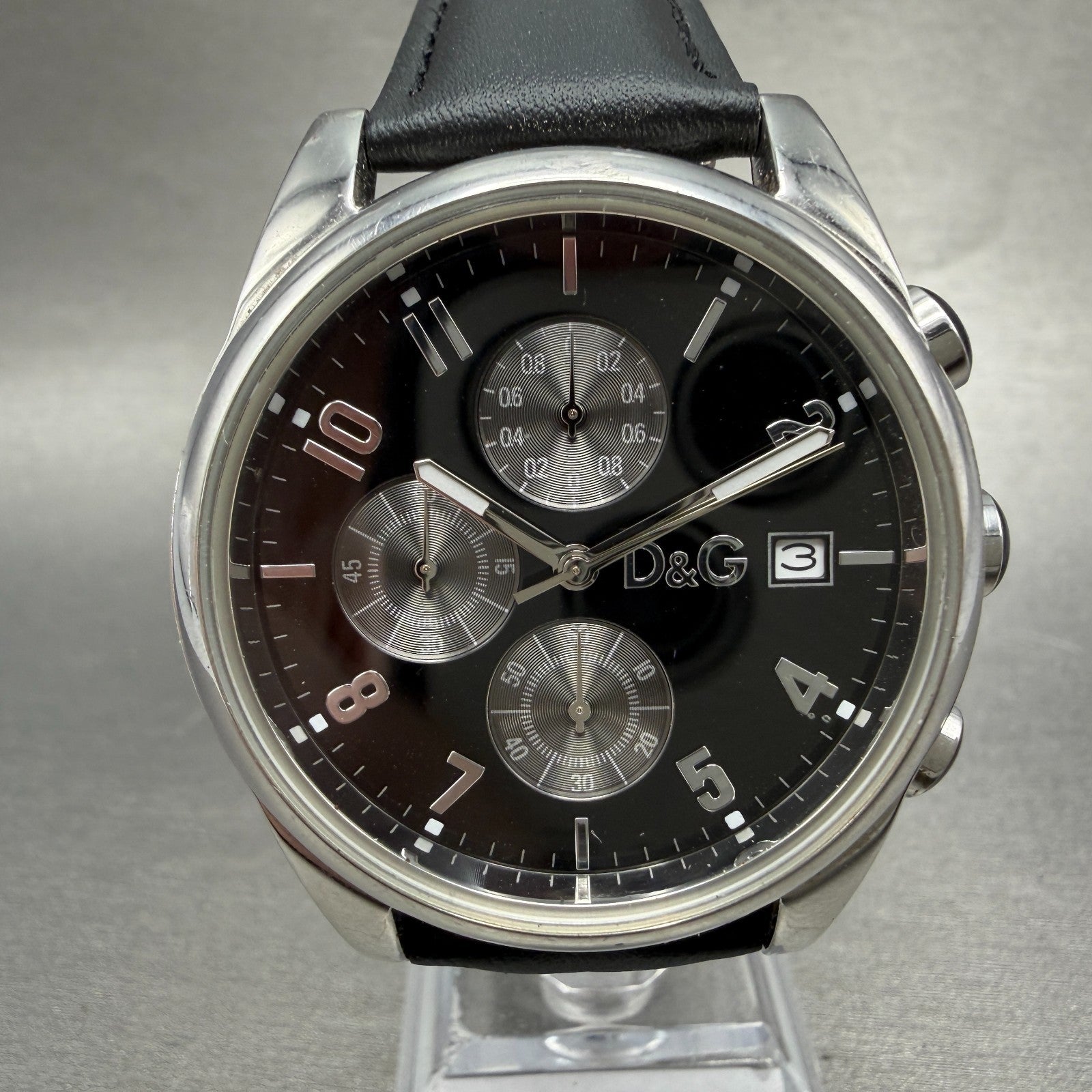 Dolce & Gabbana Sandpiper Chronograph Watch Men 41mm Black Dial Silver New BattA0