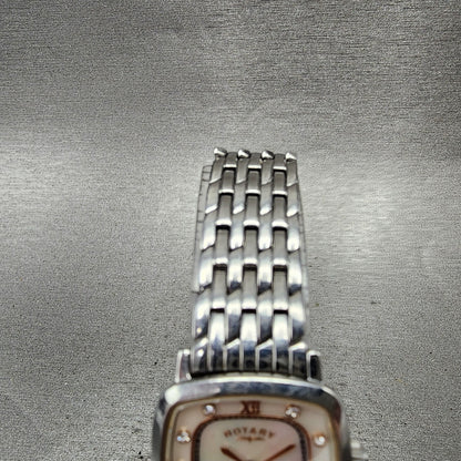 Rotary Ultra Slim Watch Women 23mm MOP Dial Two Tone Rectangle New Battery4