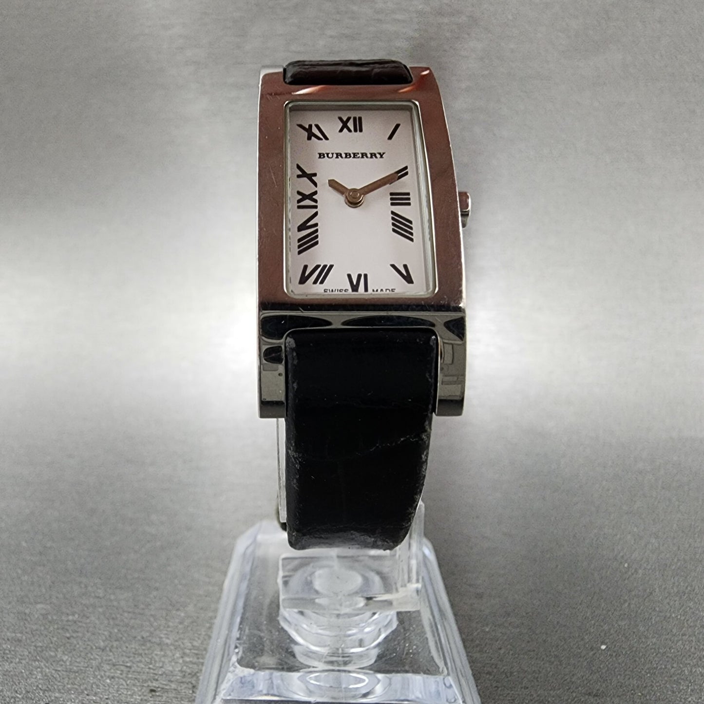 Burberry Tank Watch Women 18mm White Dial Steel Rectangle 14000L New Battery