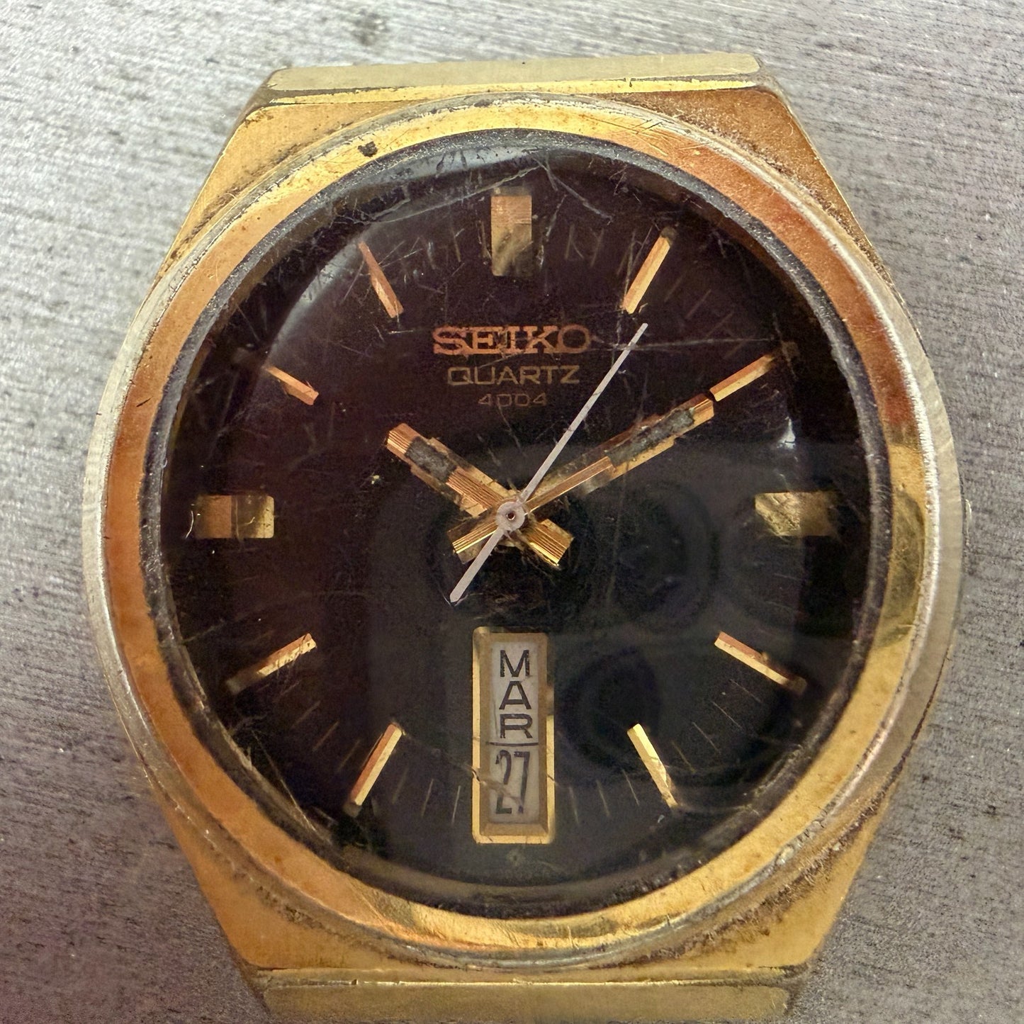Seiko SQ Watch Men 37mm Black Dial Gold Tone Daydate Oval 0903-8029 PARTS VTG2