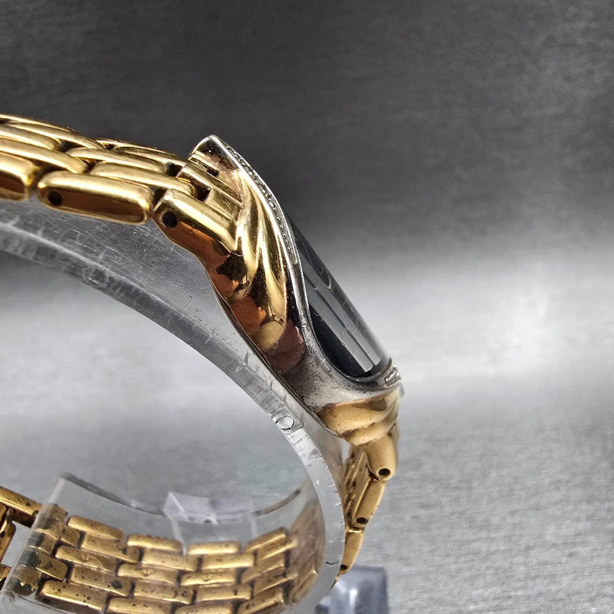 Seiko Half Moon Watch Women 14mm Black Dial Gold Diamonds Asymmetrical New Batt3