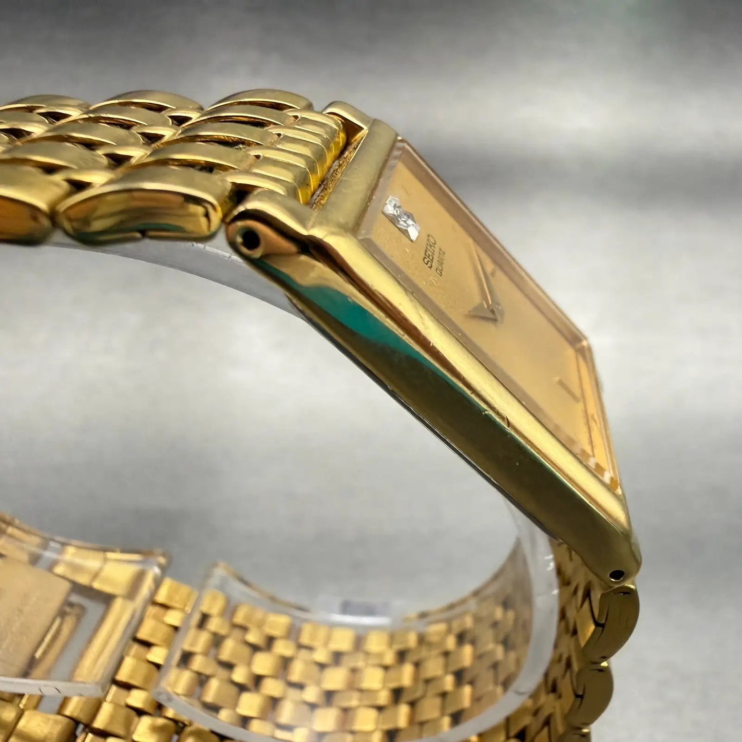 Seiko Watch Women 23mm Gold Dial Gold Tone Rectangle 4N00-6298 New Battery VTG3