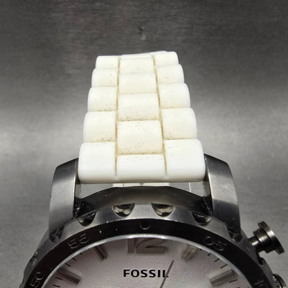 Fossil Chronograph Watch Men 50mm White Dial Black Tone Date JR-1427 New Battery4
