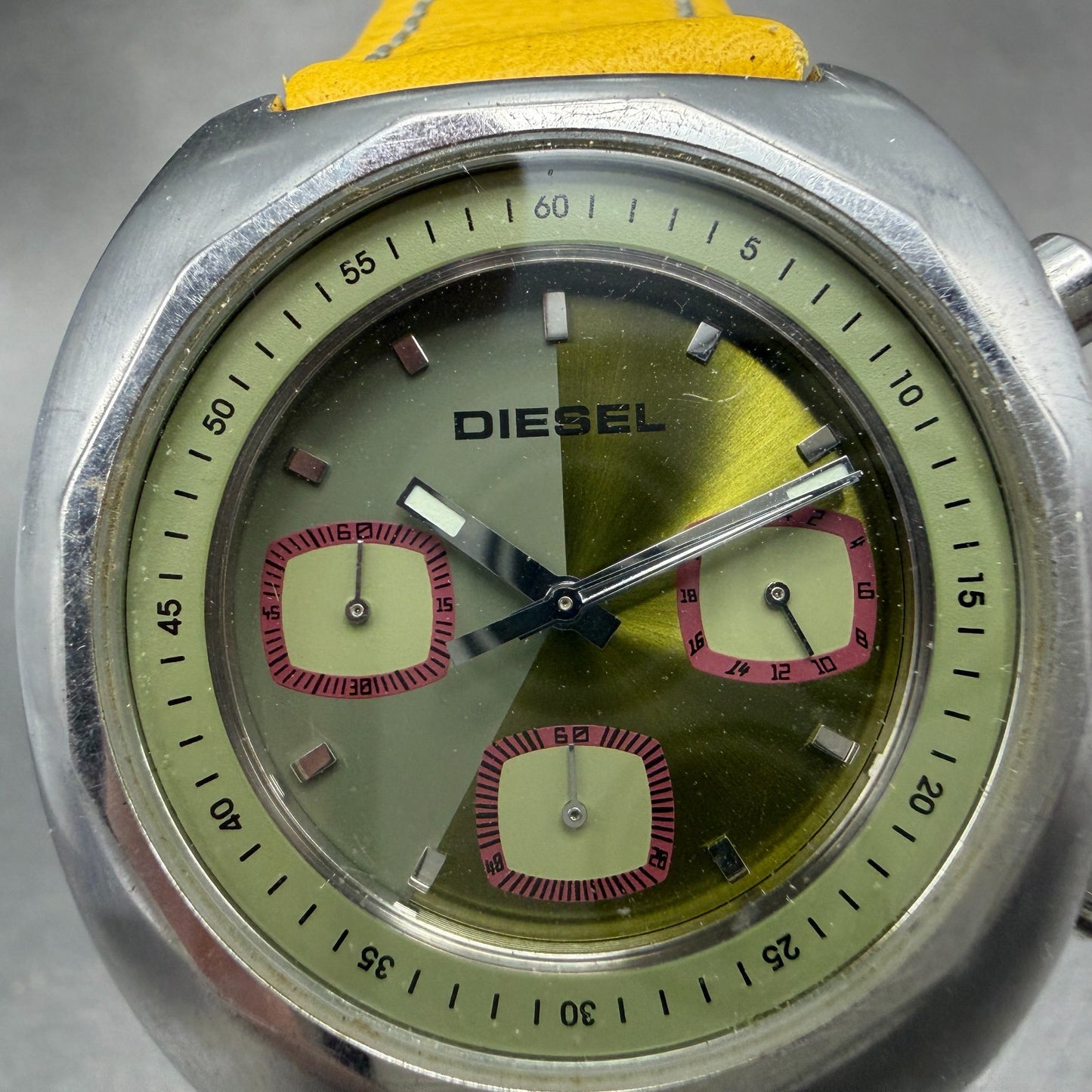 Diesel Chronograph Watch Men 39mm Green Dial Steel Round DZ-4008 New Battery1