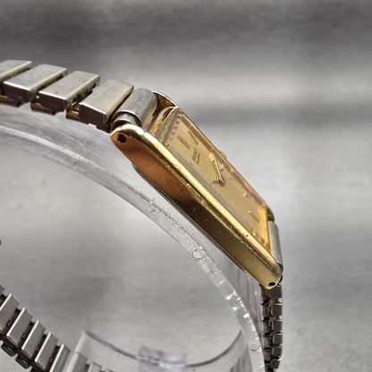 Seiko Watch Women 13mm Gold Dial Gold Tone Rectangle 2E20-6120 New Battery VTG3