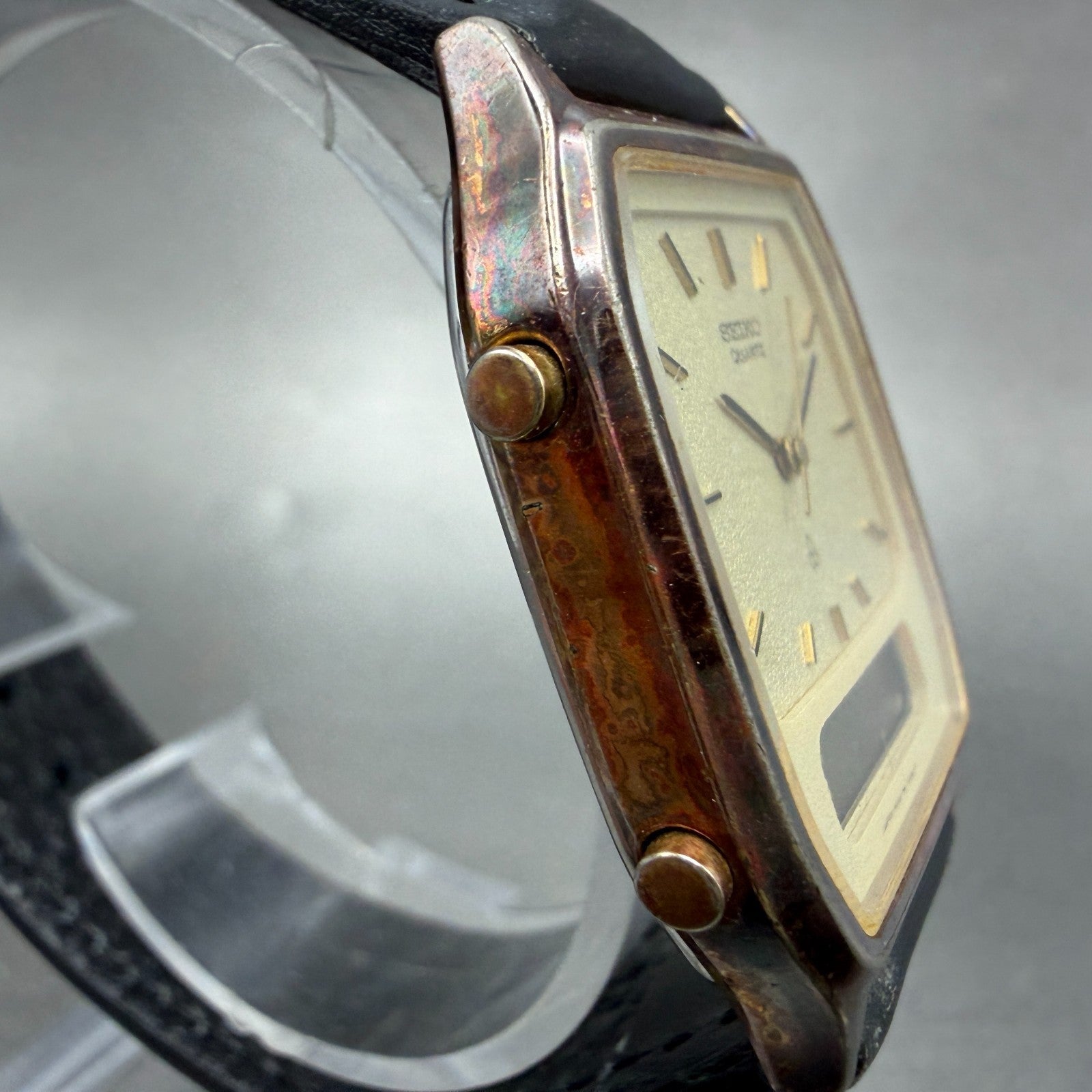 Seiko Analog Digital Watch Men 30mm Champagne Dial Gold Tone H449-5130 New Batt3