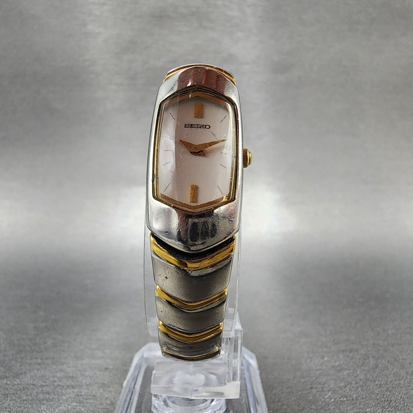 Seiko Watch Women 15mm White Dial Two Tone Rectangle 1F206H49 PARTS6