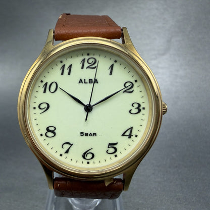 Seiko Alba Watch Men 36mm Luminous Dial Gold Tone Round VJ21-KCG0 New Battery0