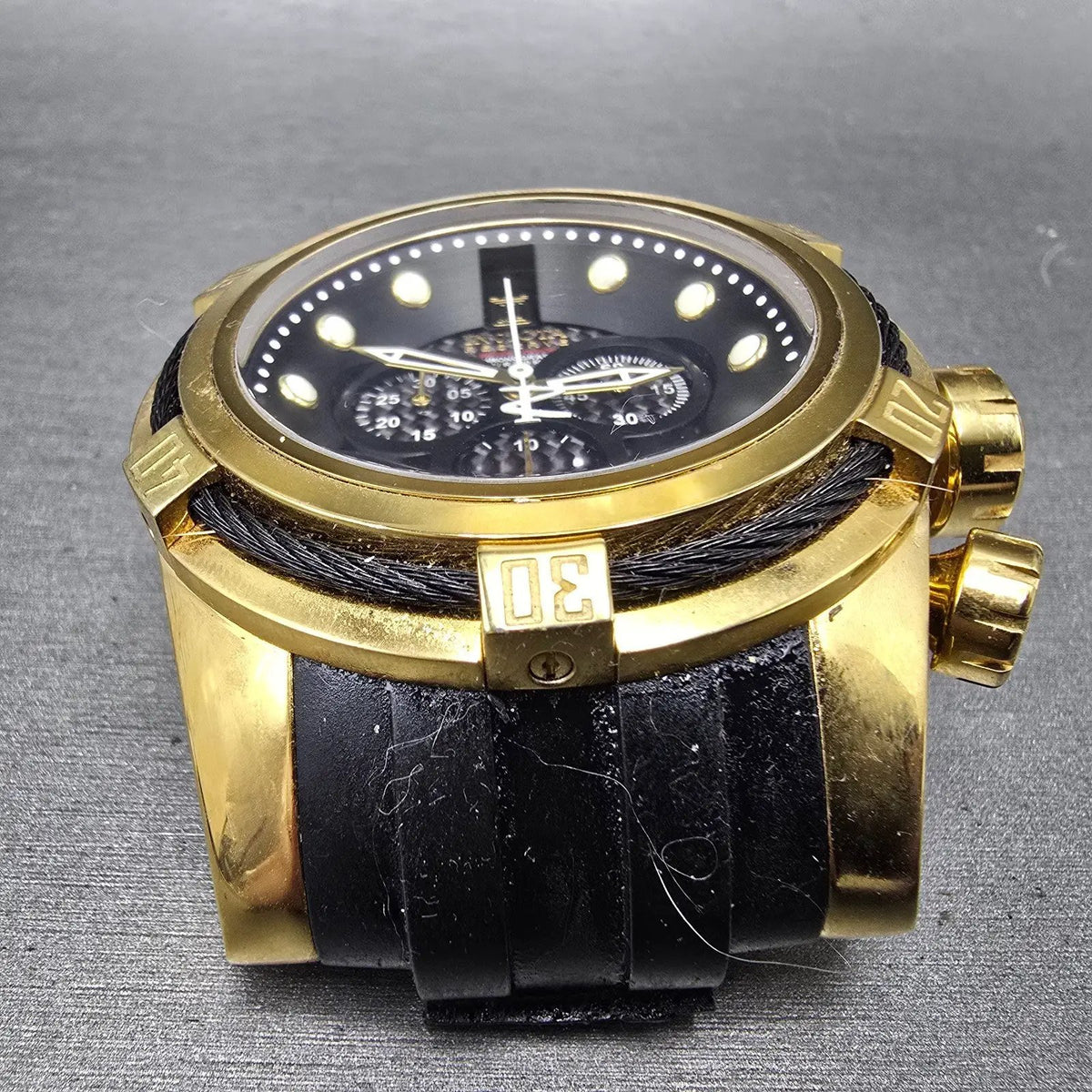 Invicta Jason Taylor Chronograph Watch Men 53mm Black Dial Gold Date 12955 READ2