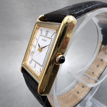 Seiko Tank Watch Women 18mm White Dial Gold Tone Rectangle 1n010lk0 New Battery2