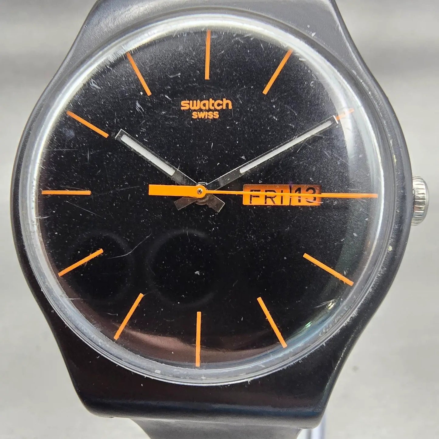 Swatch DARK REBEL Watch Men Black Dial Black Tone Daydate SUOB704 New Battery1