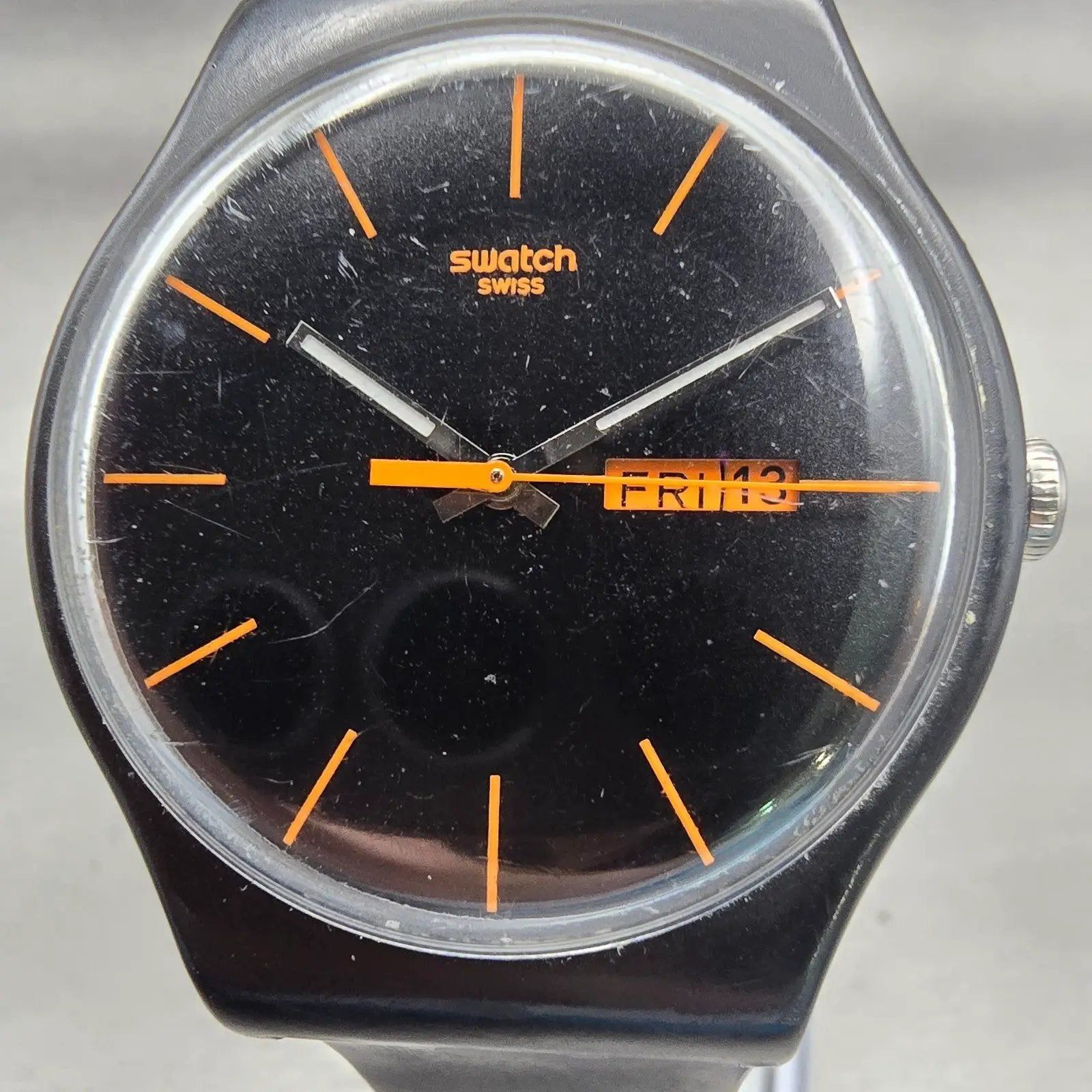 Swatch DARK REBEL Watch Men Black Dial Black Tone Daydate SUOB704 New Battery1