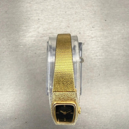 Seiko Watch Women 13mm Black Dial Gold Tone Rectangle 2E20-6139 New Battery VTG4
