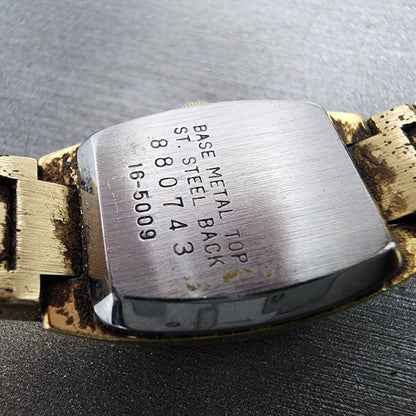 Seiko Watch Women 16mm Gold Dial Gold Tone Rectangle 16-5009 New Battery