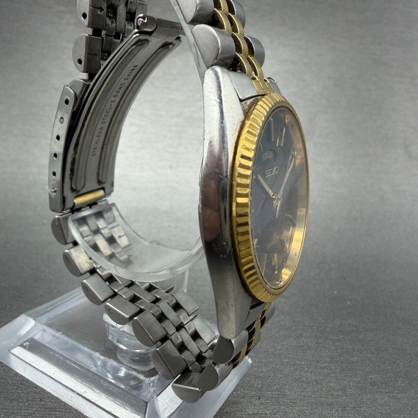 Seiko President Watch Men 36mm Black Dial Two Tone Daydate 7N43-8A49 New Battery3