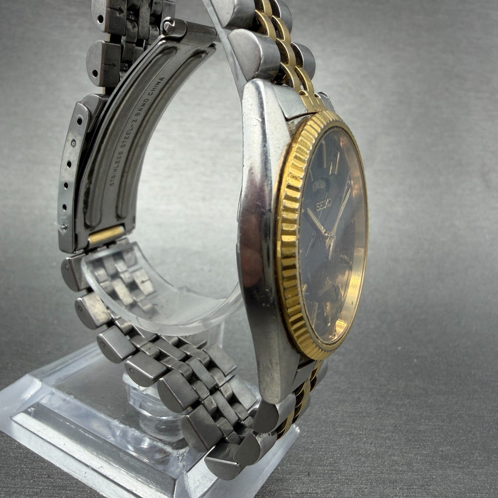 Seiko President Watch Men 36mm Black Dial Two Tone Daydate 7N43-8A49 New Battery3