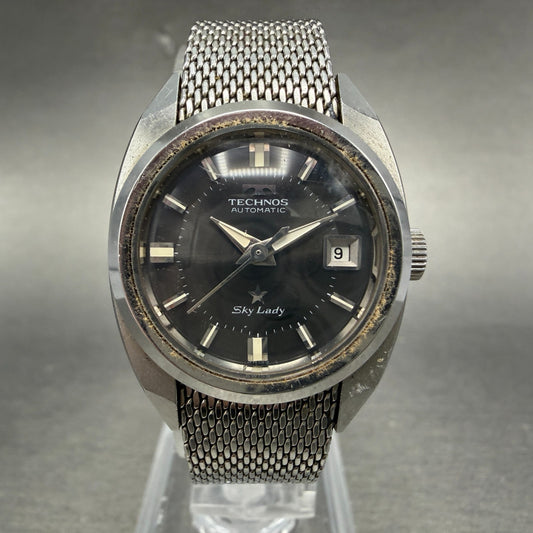 Technos Sky Lady Watch Women 24mm Black Dial Steel Date Automatic  Runs0