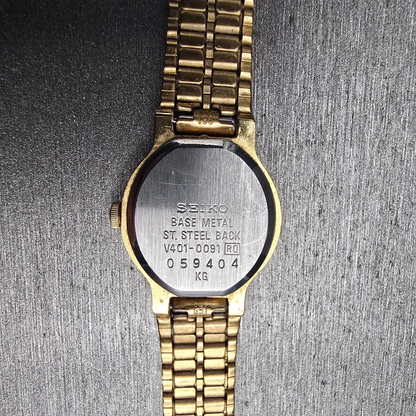 Seiko SX Watch Women 19mm Champagne Dial Gold Tone Round V401-0091 New Battery G10