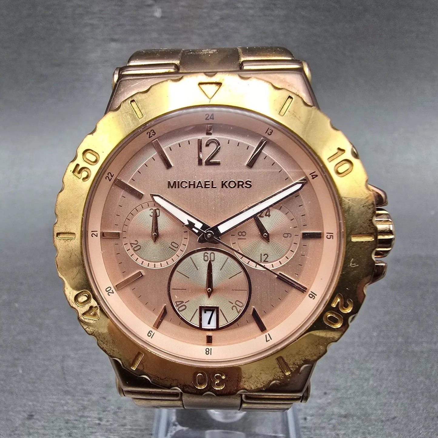 Michael Kors Dylan Chronograph Watch Women 41mm Pink Dial Rose Gold Tone NewBatt0