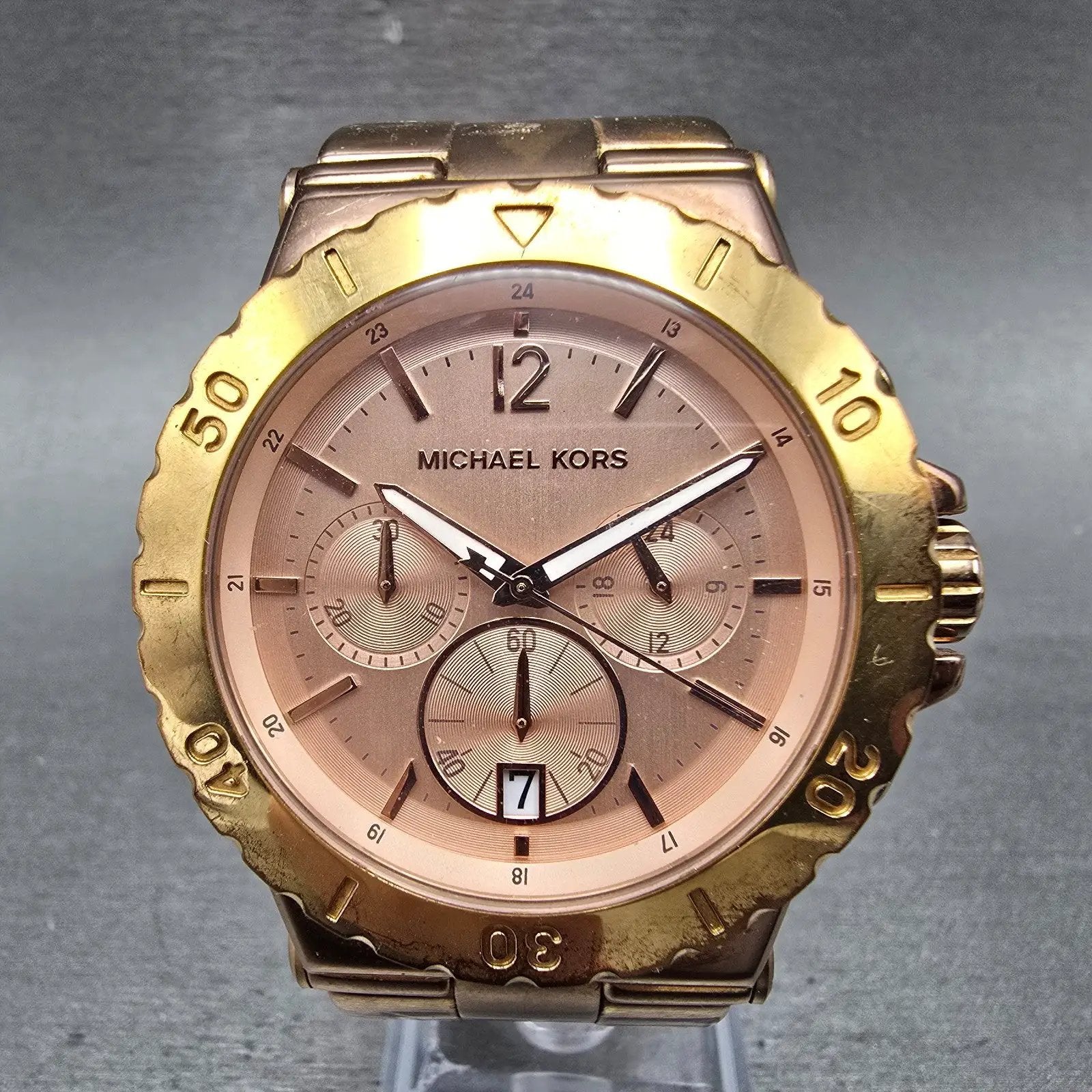 Michael Kors Dylan Chronograph Watch Women 41mm Pink Dial Rose Gold Tone NewBatt0