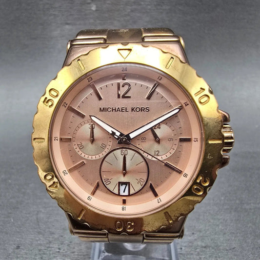 Michael Kors Dylan Chronograph Watch Women 41mm Pink Dial Rose Gold Tone NewBatt0