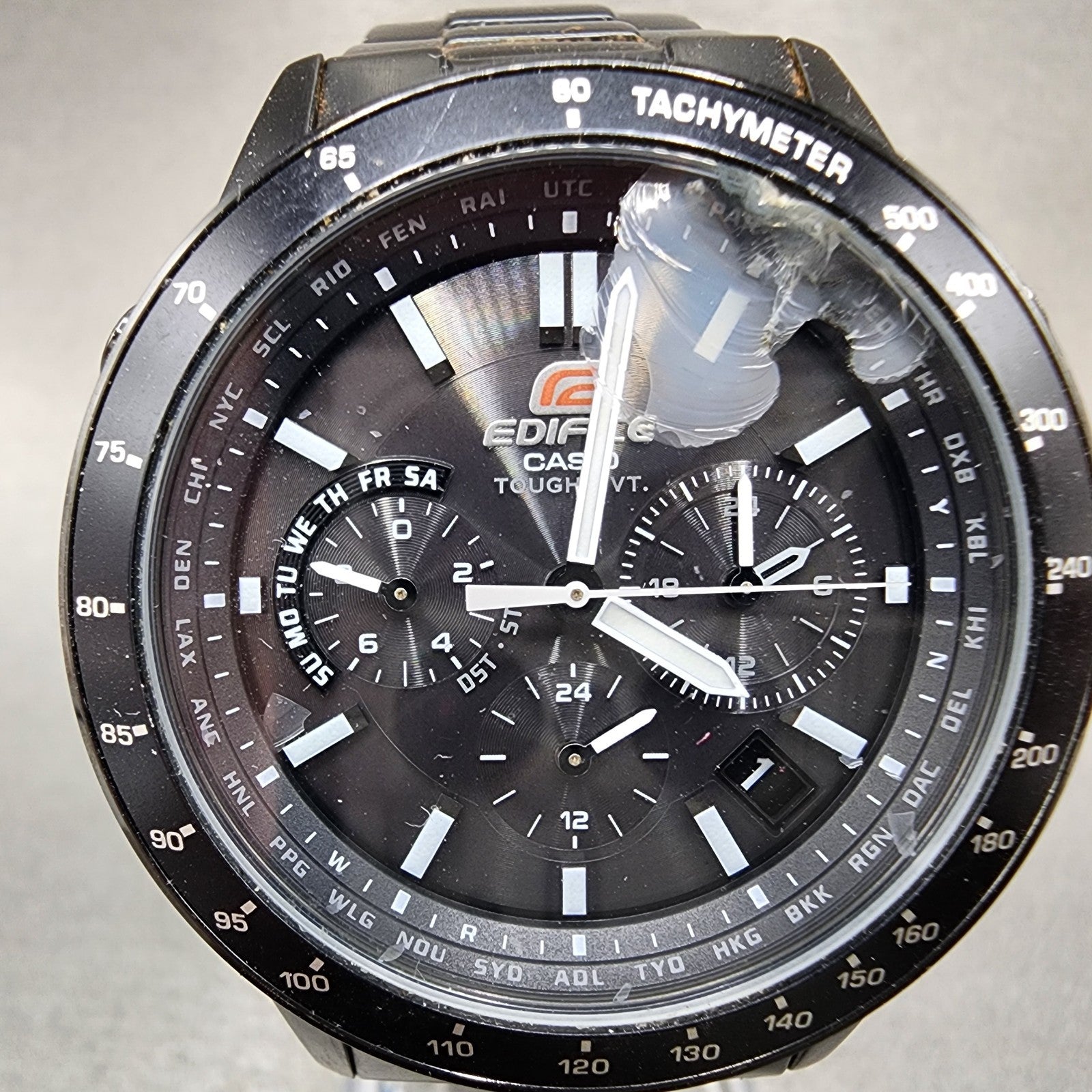 Casio Edifice Watch Men 41mm Black Dial Black Tone Date Round EQW550 PARTS2