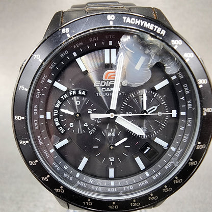 Casio Edifice Watch Men 41mm Black Dial Black Tone Date Round EQW550 PARTS2
