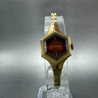 Seiko Watch Women 19mm Orange Dial Gold Tone Manual Hexagon 11-8029 Runs Vintage5