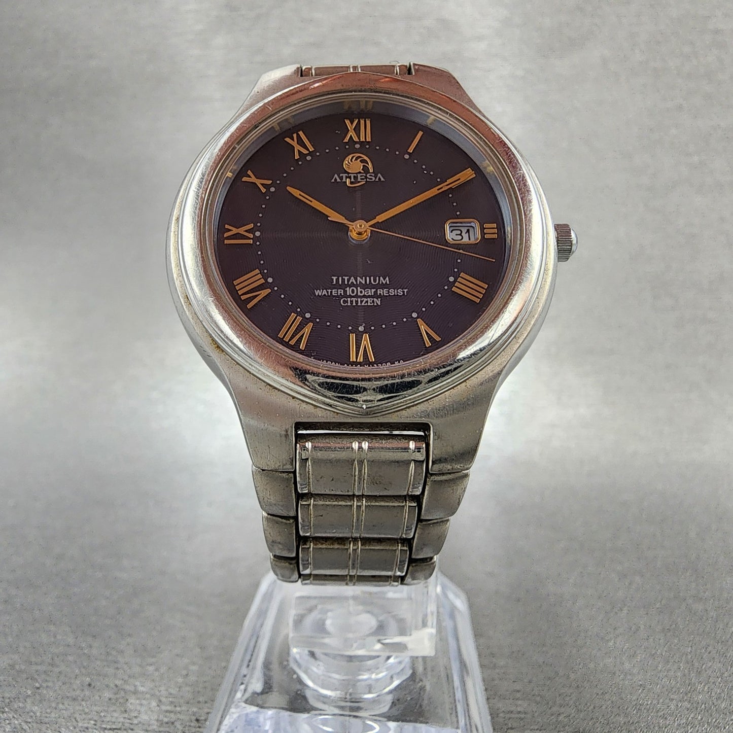 Citizen Attesa EcoDrive Watch Men 36mm Blue Dial Titanium A114H08282 Date Runs5